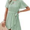 Saonta  Womens Summer Dresses 2024 Crewneck Short Sleeve Waist Tie Ruffle Casual Chiffon A-Line Swing Mini Dress