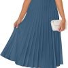 Saonta Women's Casual Striped Midi Dress Crewneck Short Sleeve Button Ribbed Knit Swing Pleated A Line Dresses