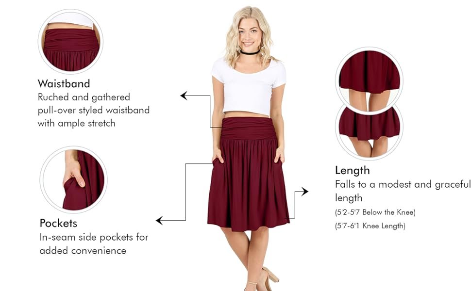 ruched below the knee womens skirt