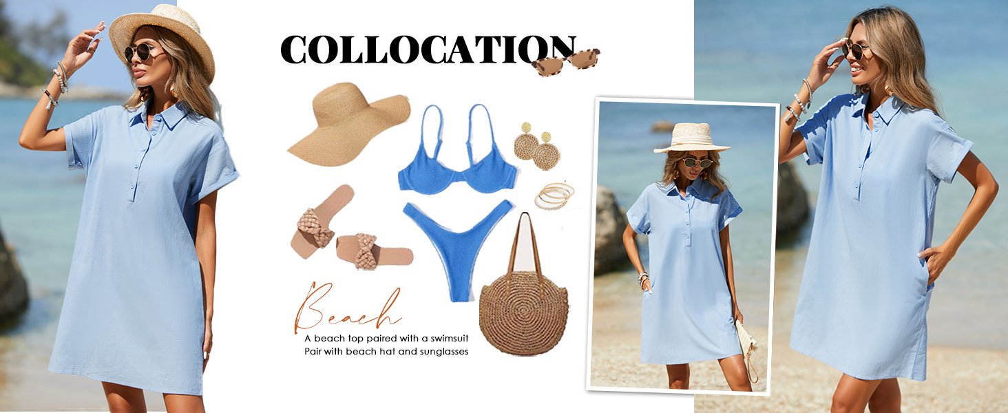 Shirt Dress Summer Dresses for Women Beach Pockets Casual Dress