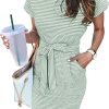 Saonta  Women's Summer Striped Short Sleeve T Shirt Dress Casual Tie Waist with Pockets
