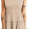 Saonta  Womens Summer Dresses 2024 Sleeveless Button Down Smocked Elastic Waist Ruffle Tiered Casual Swing Mini Dress
