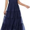 Saonta  Womens 2024 Summer Casual Sleeveless Smocked Ruffle Tulle Flowy Beach Sundress