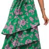 Saonta Womens Summer Floral One Shoulder Tiered Ruffle Flowy Midi Beach Boho Dress