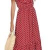 Women's Polka Dots Short Sleeve V Neck Dresses Vintage Boho Maxi Summer Dress with Stretchy Waist