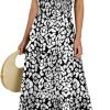 Saonta  Women's 2024 Summer Casual Maxi Dress Flutter Sleeve Scoop Neck Smocked Tiered A Line Flowy Beach Long Sun Dresses