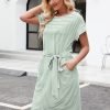 Saonta  Women's Summer Striped Short Sleeve T Shirt Dress Casual Tie Waist with Pockets