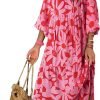 Saonta  Women Boho Maxi Dresses 2024 V Neck Long Puff Sleeve Smocked Ruffle Flowy Casual Dress