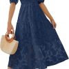 Saonta Women's 2024 Summer Short Puff Sleeve Crewneck Smocked Floral Lace Flowy A Line Tiered Maxi Dresses
