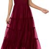 Saonta  Womens 2024 Summer Casual Sleeveless Smocked Ruffle Tulle Flowy Beach Sundress