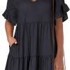 Saonta  Women's 2024 Summer Trendy V Neck Ruffle Short Sleeve A Line Tiered Flowy Casual Mini Beach Dress with Pockets