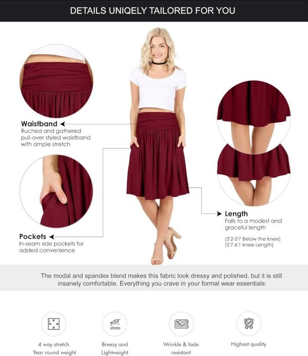 Saonta  Skirts for Women Regular and Plus Size Skirt with Pockets Below The Knee Length Ruched Flowy Midi Skirt