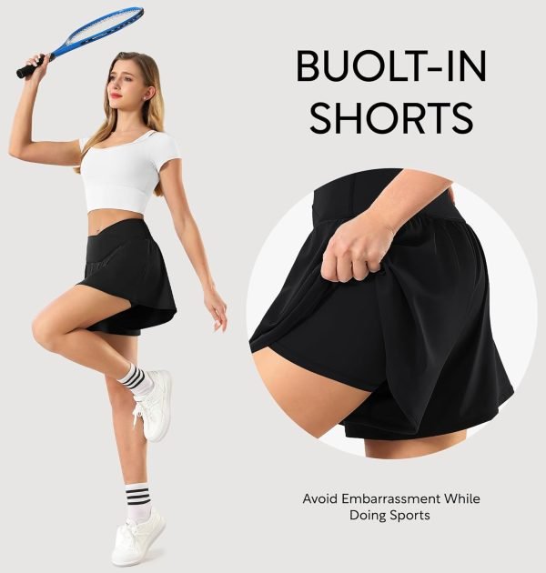 Womens Tennis Skirt with Pockets Crossover High Waisted Athletic Shorts Golf Skorts Flowy Running Workout Shorts