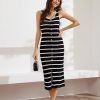 Saonta  Womens 2024 Summer Striped Dress Sleeveless Knitted Midi Bodycon Dresses Tank Ribbed Sweater Beach Dress