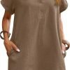 Saonta  Womens Cotton Shirt Dress Summer Casual Short Sleeve Button Down Beach Cover Up Shirts with Pockets