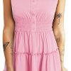 Saonta  Womens Summer Dresses 2024 Sleeveless Button Down Smocked Elastic Waist Ruffle Tiered Casual Swing Mini Dress