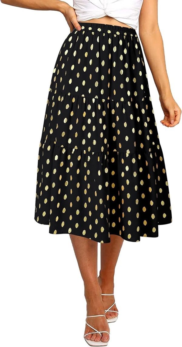 Saonta  Women's Boho Leopard Print Skirt Pleated A-Line Swing Midi Skirts