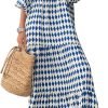 Saonta  Womens Loose Fit Casual Summer V Neck Half Sleeve Bohemian Geometric Pattern Maxi Long Dresses