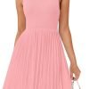Saonta Women's Summer Sleeveless Mini Dress 2024 Crewneck Knit A Line Pleated Swing Casual Basic Short Dress