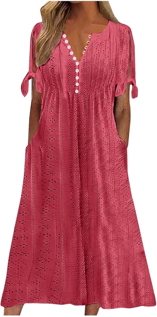 Womens Bohemian Maxi Long Dress Trendy Boho Dresses V Neck Beach Vacation Dress Casual Beachy Outfits with Pockets