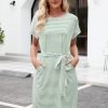 Saonta  Women's Summer Striped Short Sleeve T Shirt Dress Casual Tie Waist with Pockets