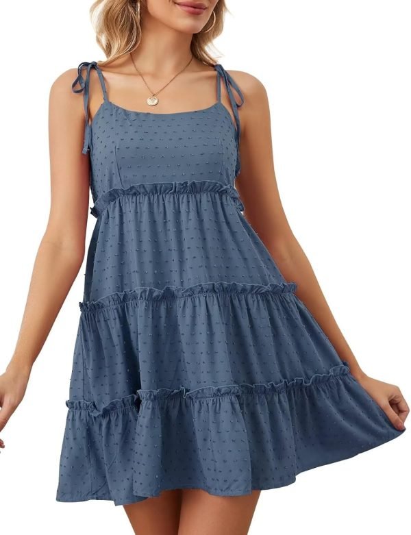 Women's Summer Mini Dress Sleeveless Boho Spaghetti Strap Dresses Casual Flowy A Line Cami Dress S-XXL