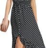 Women's Polka Dots Short Sleeve V Neck Dresses Vintage Boho Maxi Summer Dress with Stretchy Waist