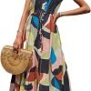 Saonta  Women's 2024 Summer Casual Boho Sundress Polka Dot Spaghetti Strap V Neck Flowy Midi Dresses