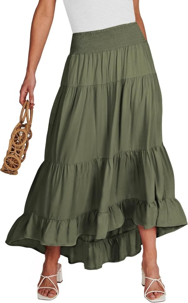 Saonta  Women Summer Maxi Skirt Elastic High Waist Flowy Boho Casual Tiered Aline Long Beach Skirts 2024 Trendy Outfits