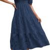 Saonta  Women's 2024 Summer Puff Sleeve Smocked Floral Dress Crewneck Lace Flowy Tiered Midi Dresses