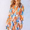 Saonta  Womens Summer Dresses 2024 Boho Floral Drawstring V Neck Smocked Long Sleeve Ruffle Tiered Chiffon Mini Short Dress