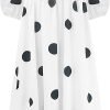 Saonta  Women's Summer Cotton Puff Sleeves Casual Vintage Polka Dots Print Off Shoulder Midi Dress