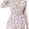 Saonta  K Women's Ruffled Floral Smocked Waist Layered Tiered Chiffon Dress
