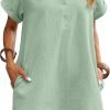 Saonta  Womens Cotton Shirt Dress Summer Casual Short Sleeve Button Down Beach Cover Up Shirts with Pockets