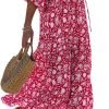Saonta  Womens Loose Fit Casual Summer V Neck Half Sleeve Bohemian Geometric Pattern Maxi Long Dresses