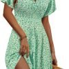Saonta  Womens Sundress Summer Floral Short Sleeve Wrap V Neck A-Line Midi Dress