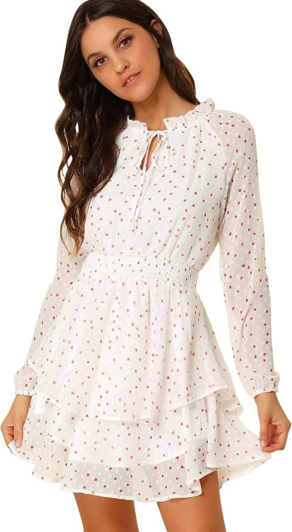 Saonta  K Women's Ruffled Floral Smocked Waist Layered Tiered Chiffon Dress