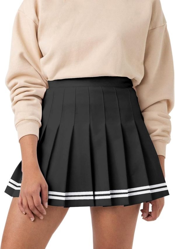 Saonta  Womens Girl High Waisted Pleated Tennis Skirt School A-Line Skater Skirts with Lining Shorts