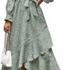 Saonta  Women Long Sleeve Wrap Maxi Dress V Neck Boho Floral High Waist Flowy Ruffle 2024 Spring Summer Dresses with Belt