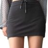 Saonta  Women's Drawstring Waist Bodycon Skirt Skinny Mini Length Casual Plain Skirts