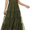 Saonta  Womens 2024 Summer Casual Sleeveless Smocked Ruffle Tulle Flowy Beach Sundress