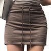 Saonta  Women's Drawstring Waist Bodycon Skirt Skinny Mini Length Casual Plain Skirts