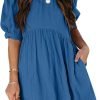 Saonta  Womens Summer Spring V Neck Ruffle Chiffon Elegant Empire Waist Mini Short Swing Skater Dresses