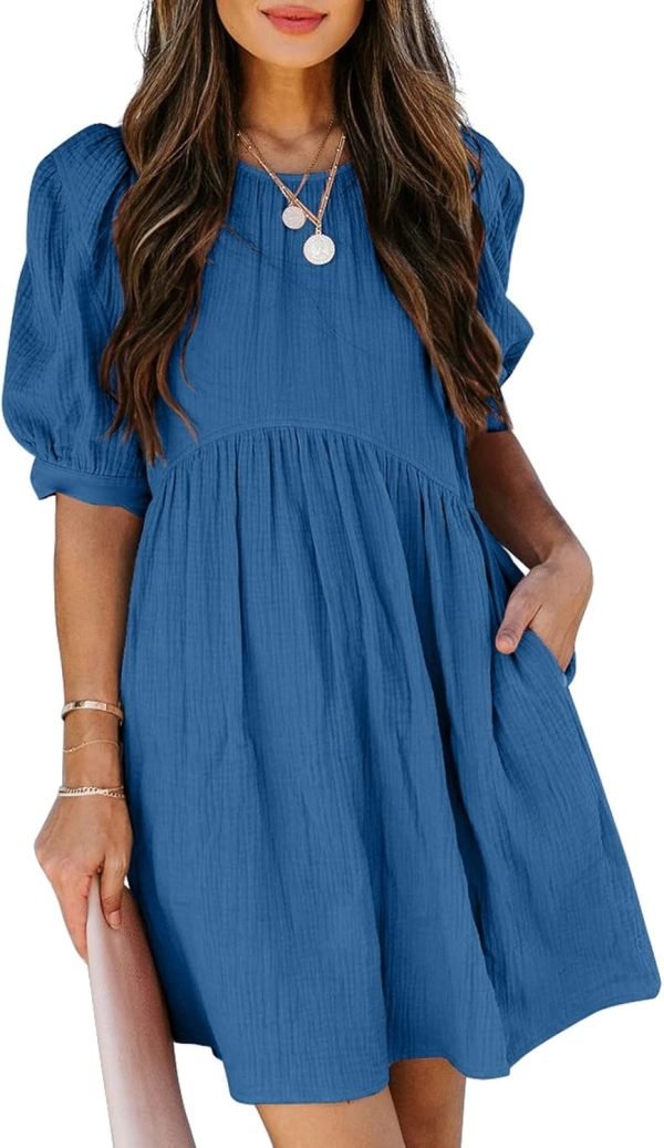 Saonta  Womens Summer Spring V Neck Ruffle Chiffon Elegant Empire Waist Mini Short Swing Skater Dresses