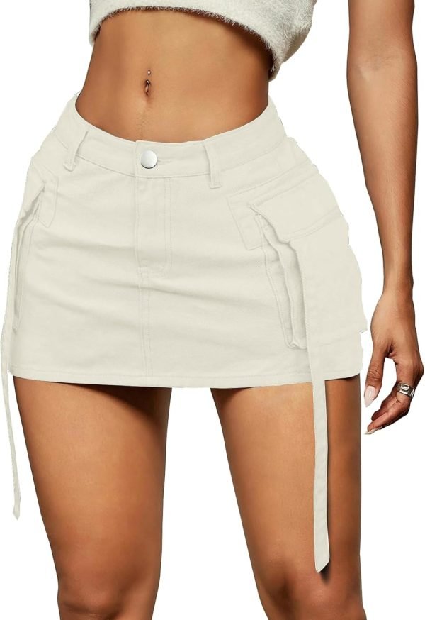 Saonta  Skirt Women y2k Button Mini Jeans Skirt Denim Skirt with Pocket Low Waist