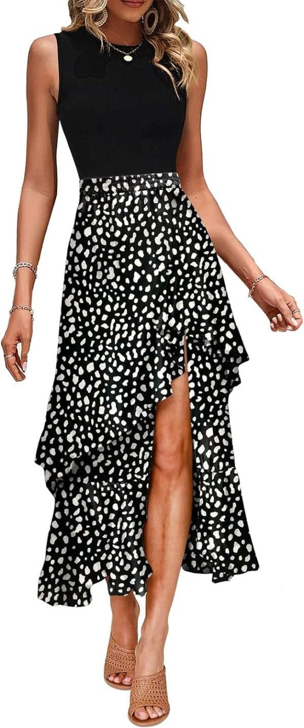 Saonta  Women's Summer 2024 Maxi Dress Spaghetti Strap Spring Casual Boho Split Beach Long Flowy Dresses Trendy