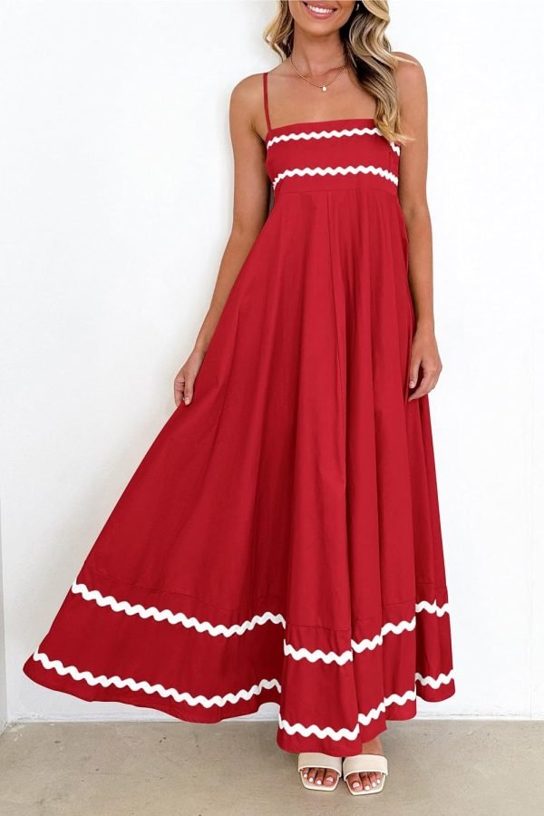 Saonta  Womens 2024 Summer Flowy Maxi Dress Casual Sleeveless Spaghetti Strap Ruffle Beach Long Dresses