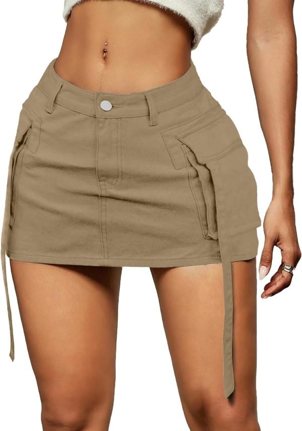 Saonta  Skirt Women y2k Button Mini Jeans Skirt Denim Skirt with Pocket Low Waist