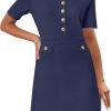 Saonta  Women's Knit Bodycon Sweater Dress Button Short Sleeve Crew Neck Elegant Formal Mini Dress