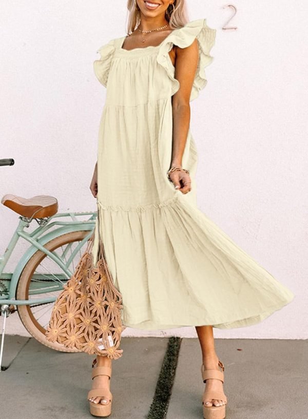 Saonta  Women's 2024 Spring Summer Square Collar Dress Off Shoulder Style Elegant Ruffle Hemline Skirt Mini Dresses S-XL